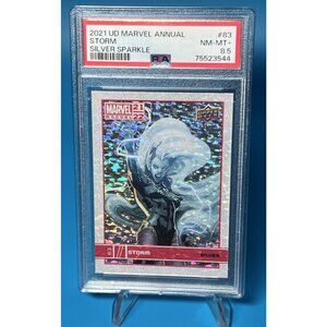 Graded 2021 Upper Deck Marvel Annual Storm Silver Sparkle SP #83 PSA 8.5 Nm-Mt+